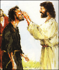Jesus touches eyes